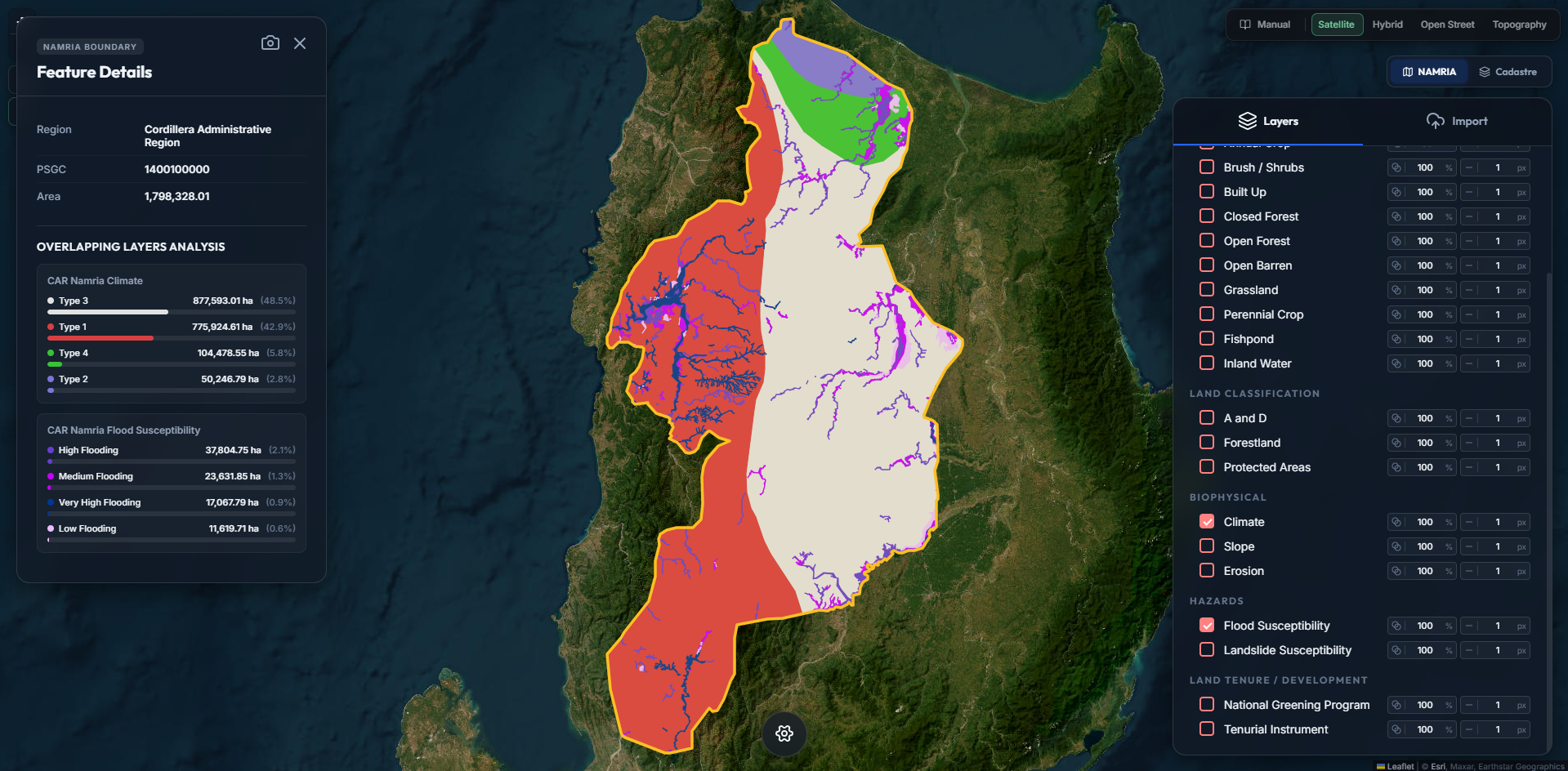 Map view with multiple active layers rendered simultaneously